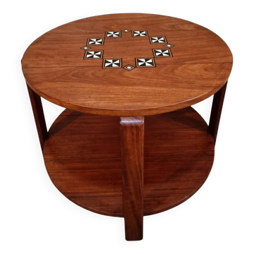 Table basse française mid-century en bois massif, années 1950
