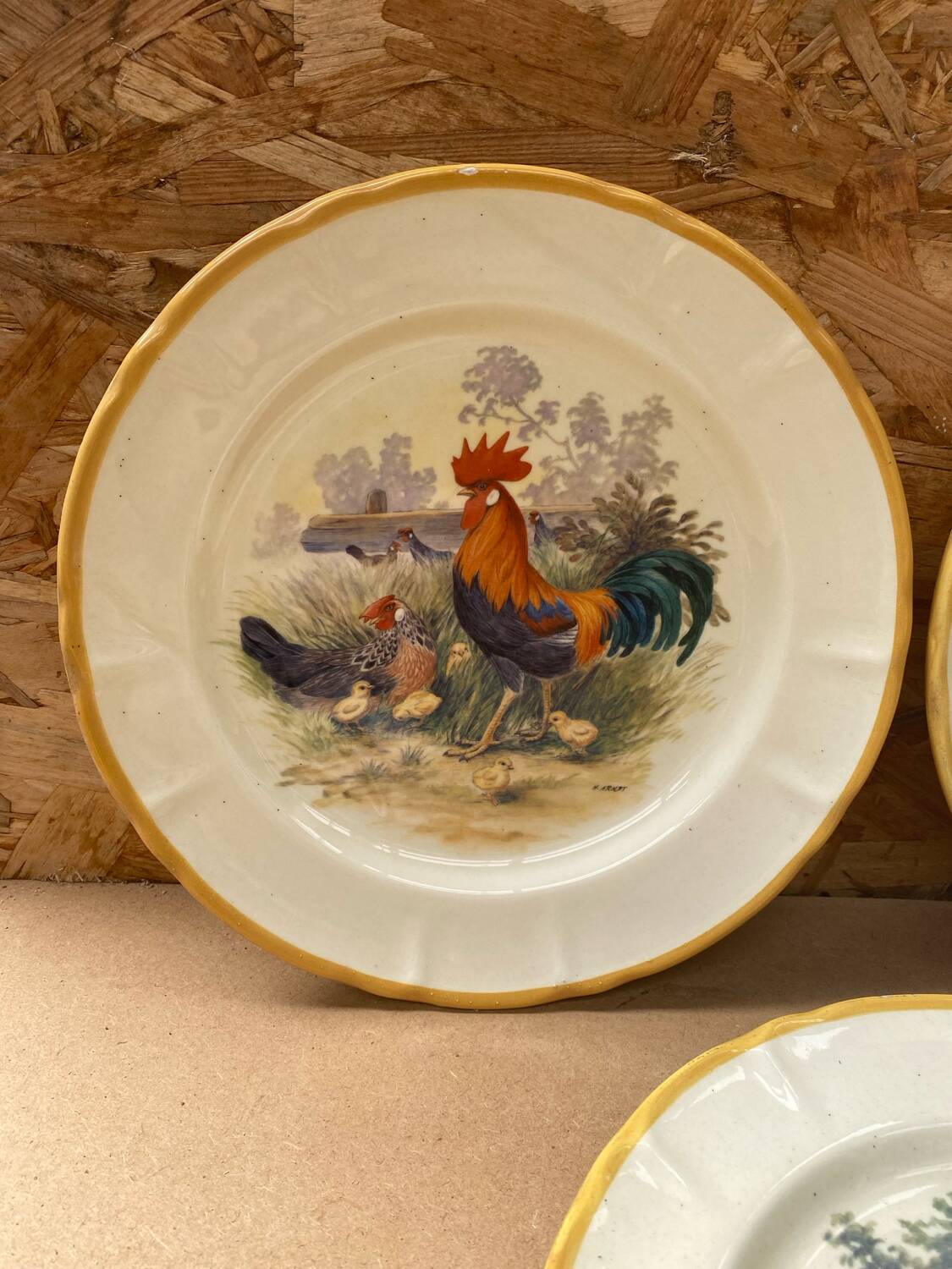 Set of 3 Old Ceramic Plates Decor H. ARNDT Rooster Hen & Duck #B188