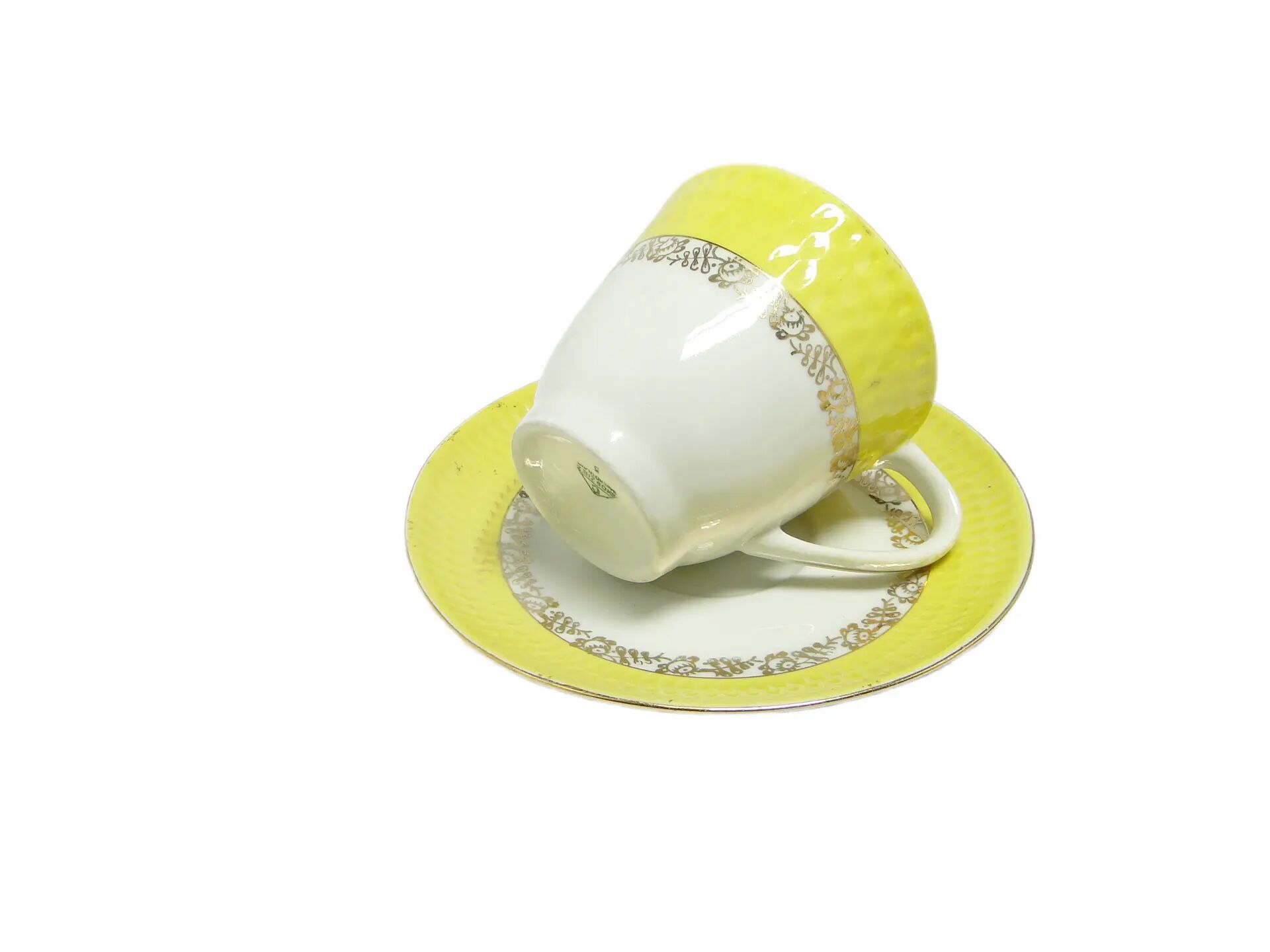 Karol cup and saucer set, yellow porcelain, Chodzież, Poland, 1970s.