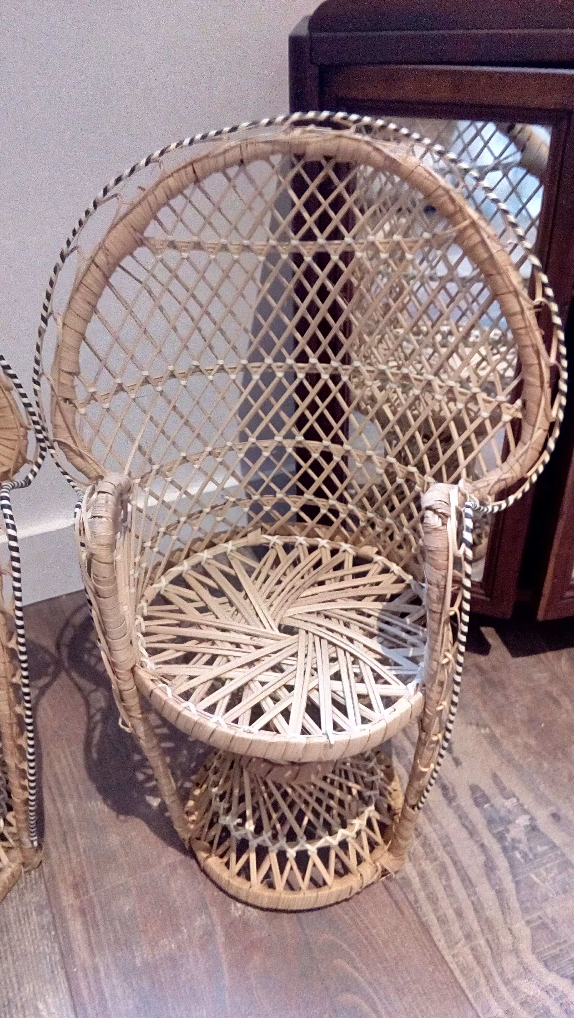 Duo of wicker doll chairs