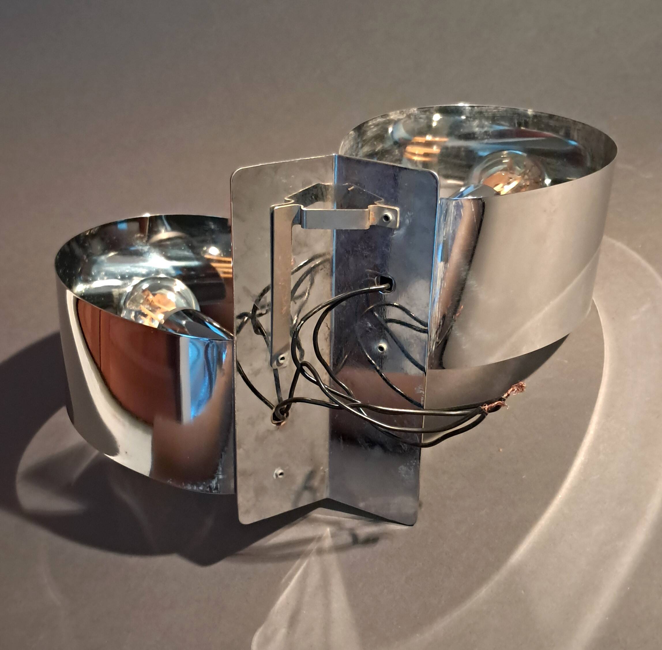 Spage age stainless steel wall light with two lights, 1970.