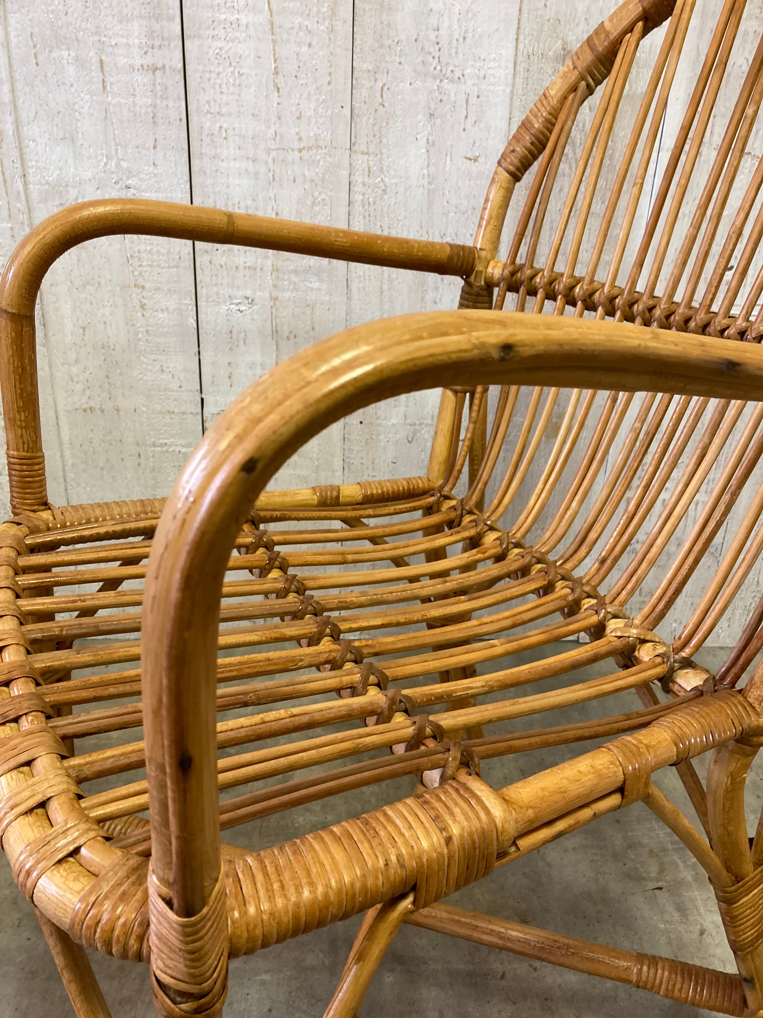Série de 4 fauteuils rotin vintage