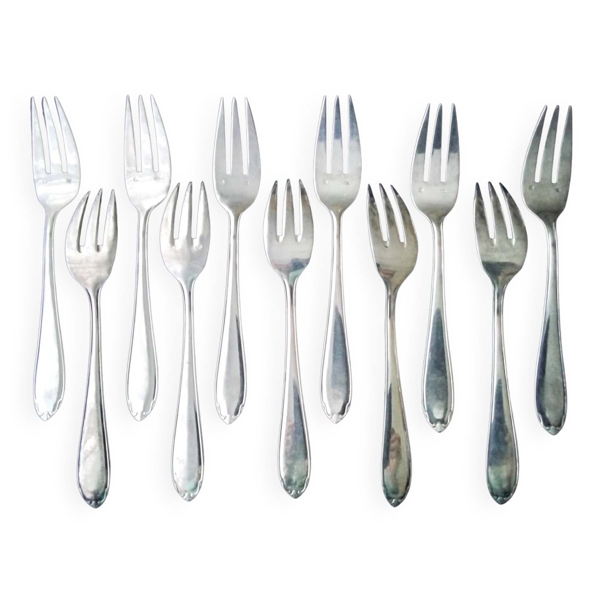 10 silver-plated fish forks