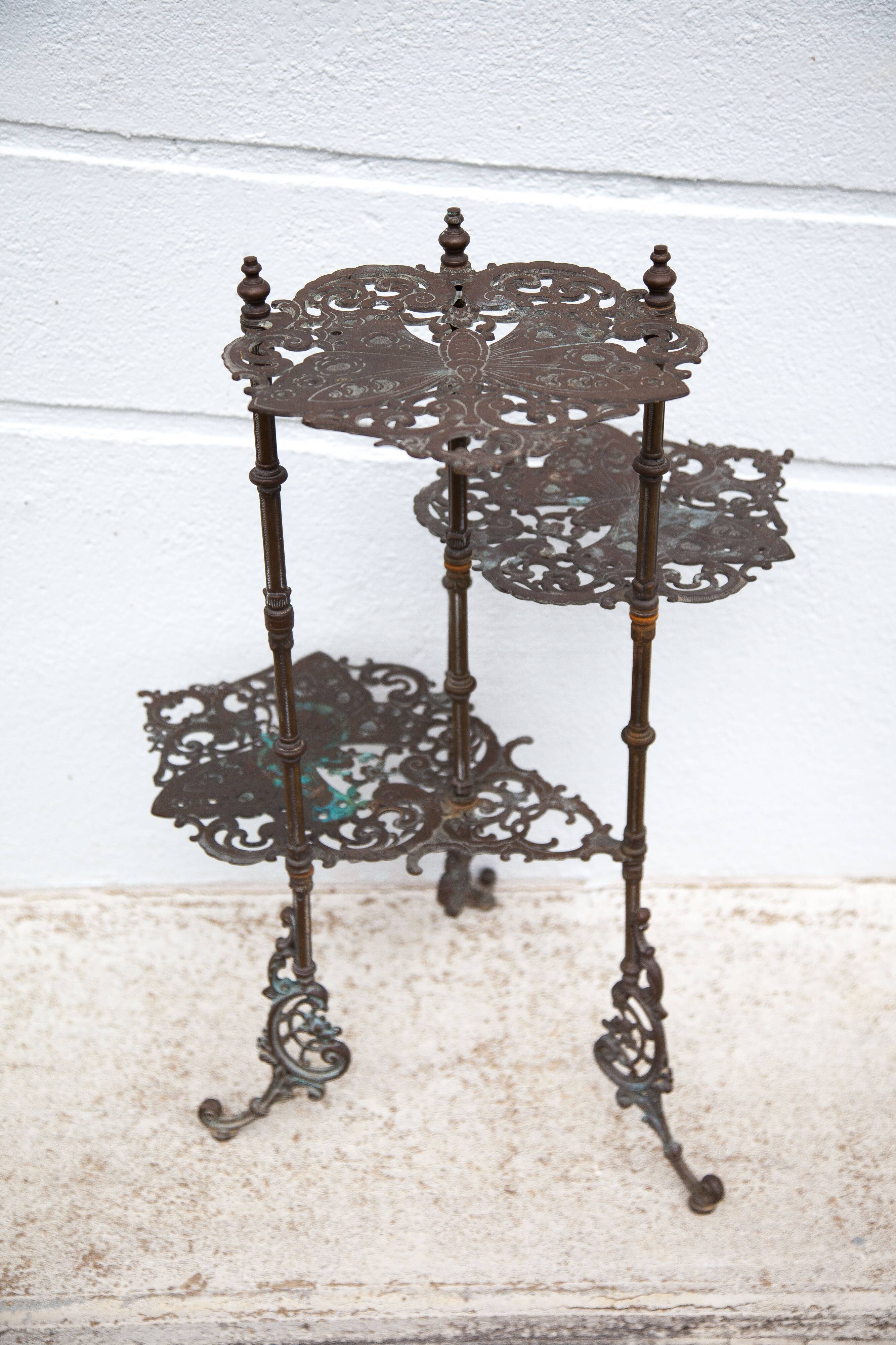 Old bronze harness 3 levels, bronze plant holder, butterfly patterns, planter, patio