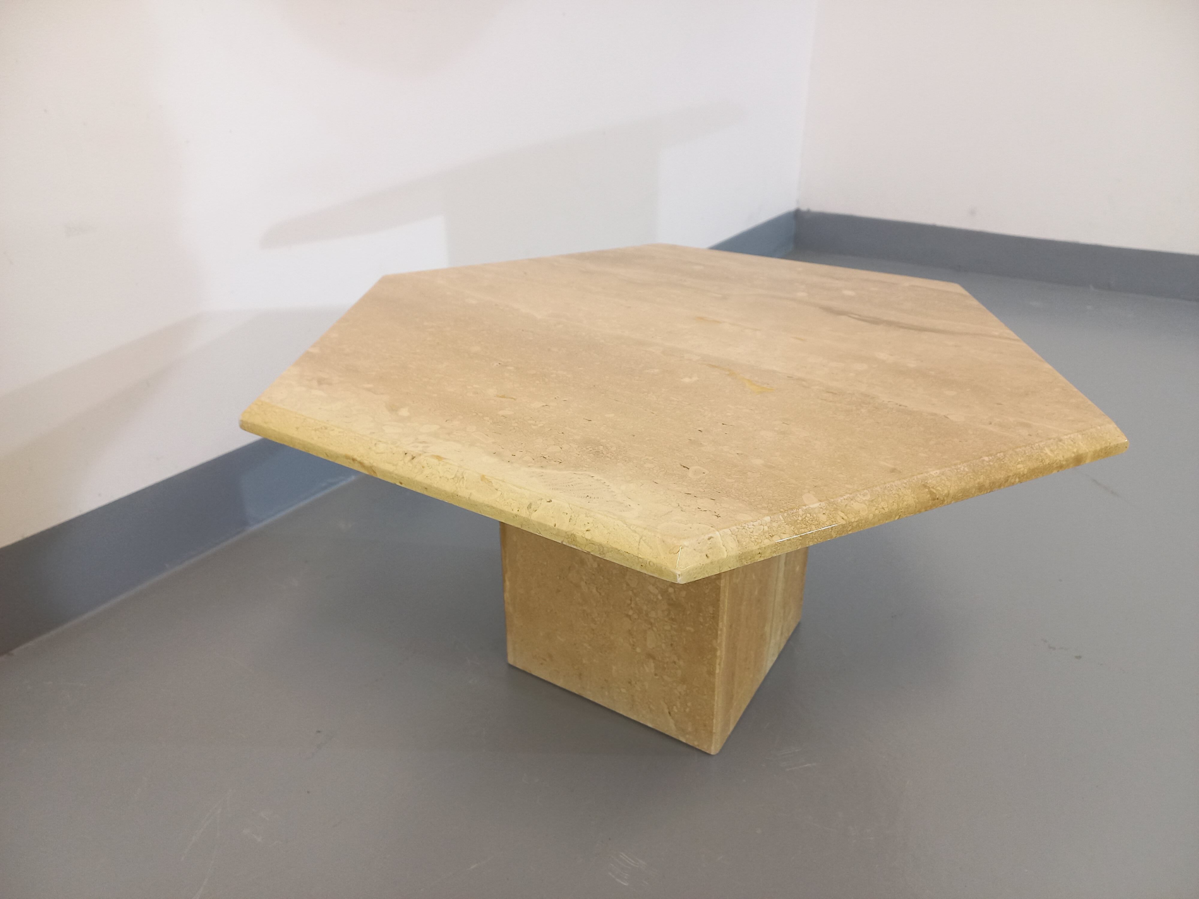 Vintage travertine hexagonal coffee table from the 70s 80s