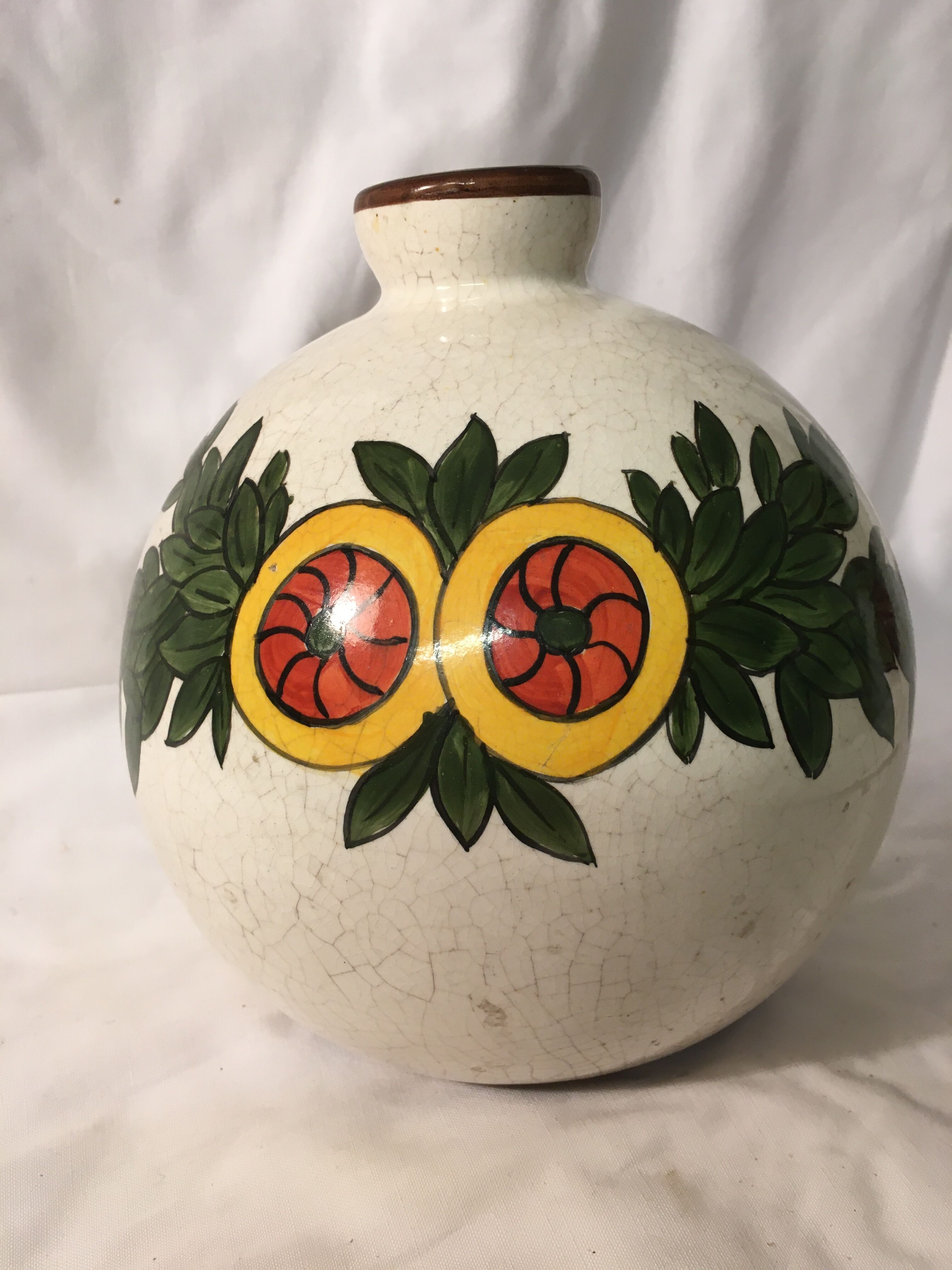 Art deco ball vase in cracked earthenware