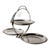 Vintage 1960s folding serving tray, 3 engraved stainless steel plates, design by Carlo Alessi, Mercury series 898.