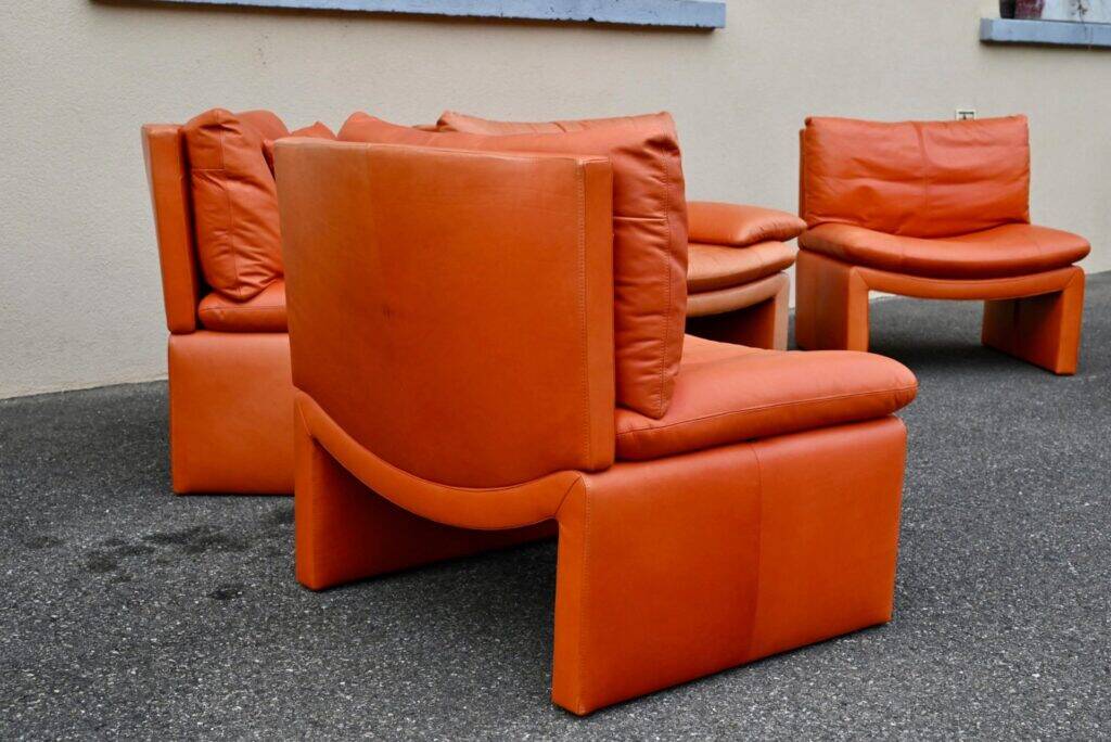 Set of 5 Italian leather armchairs - 1970s