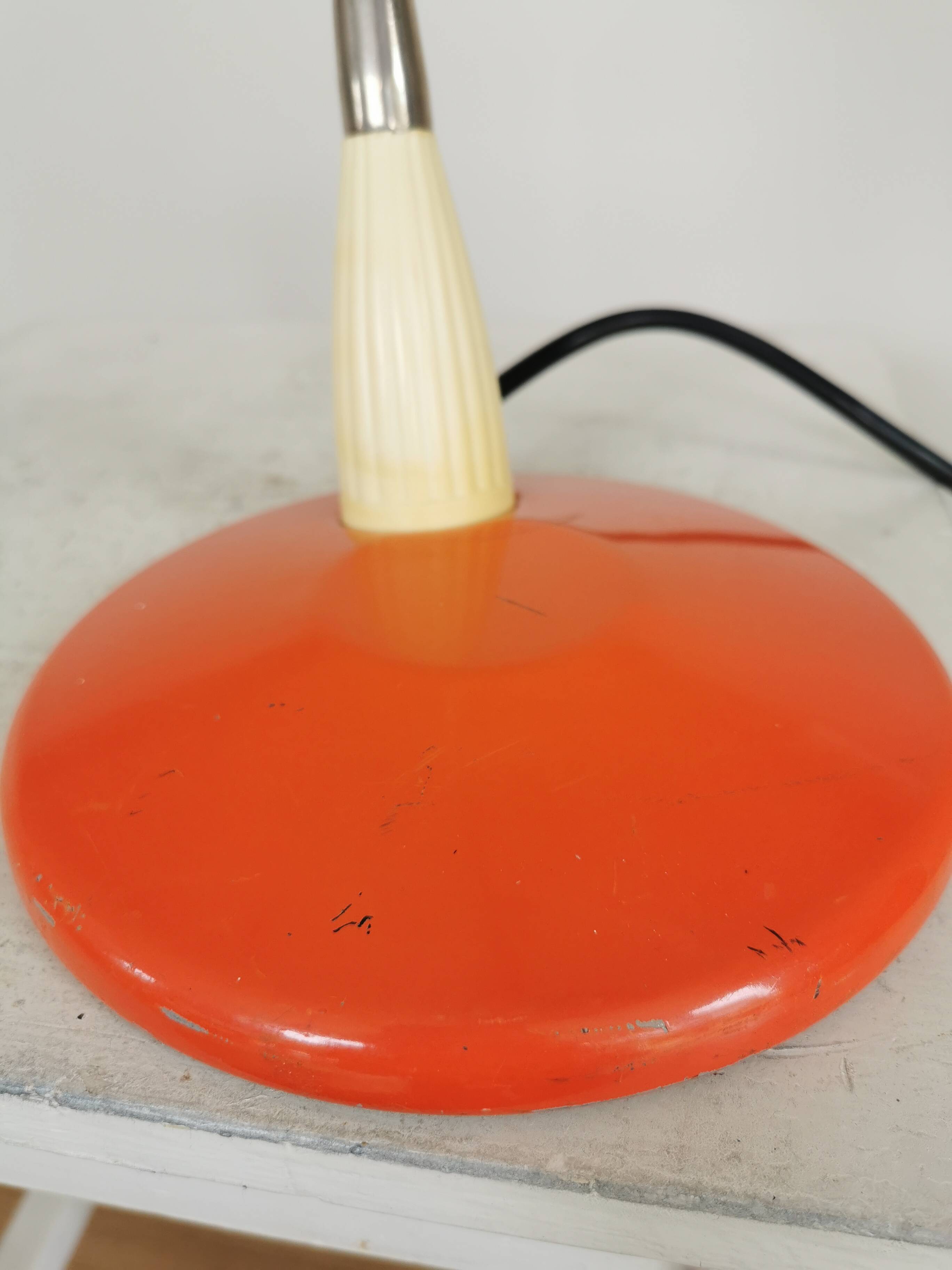 Vintage Orange Gooseneck Desk Lamp: 1970s Industrial Table Light