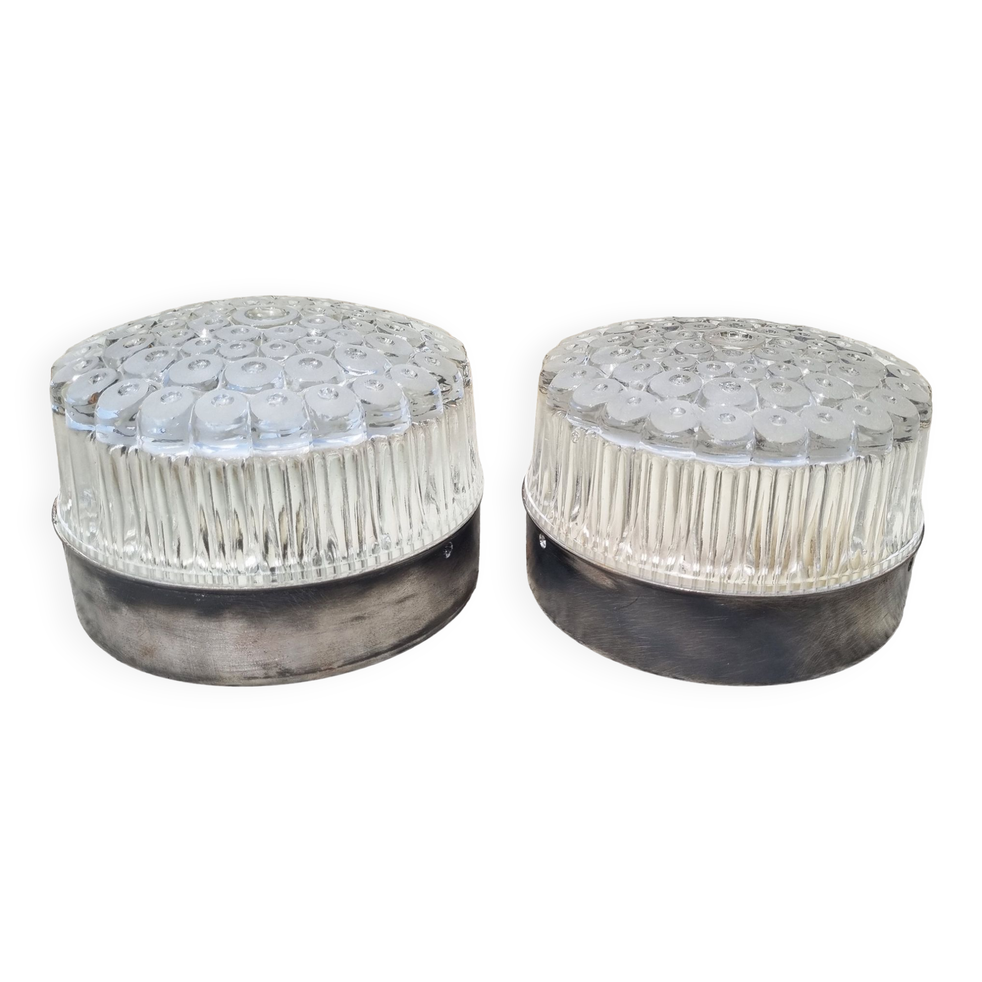 Pair of aluminum and glass wall lights, vintage 50s