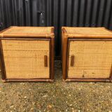 Paire de tables d’appoint ou chevet en rotin