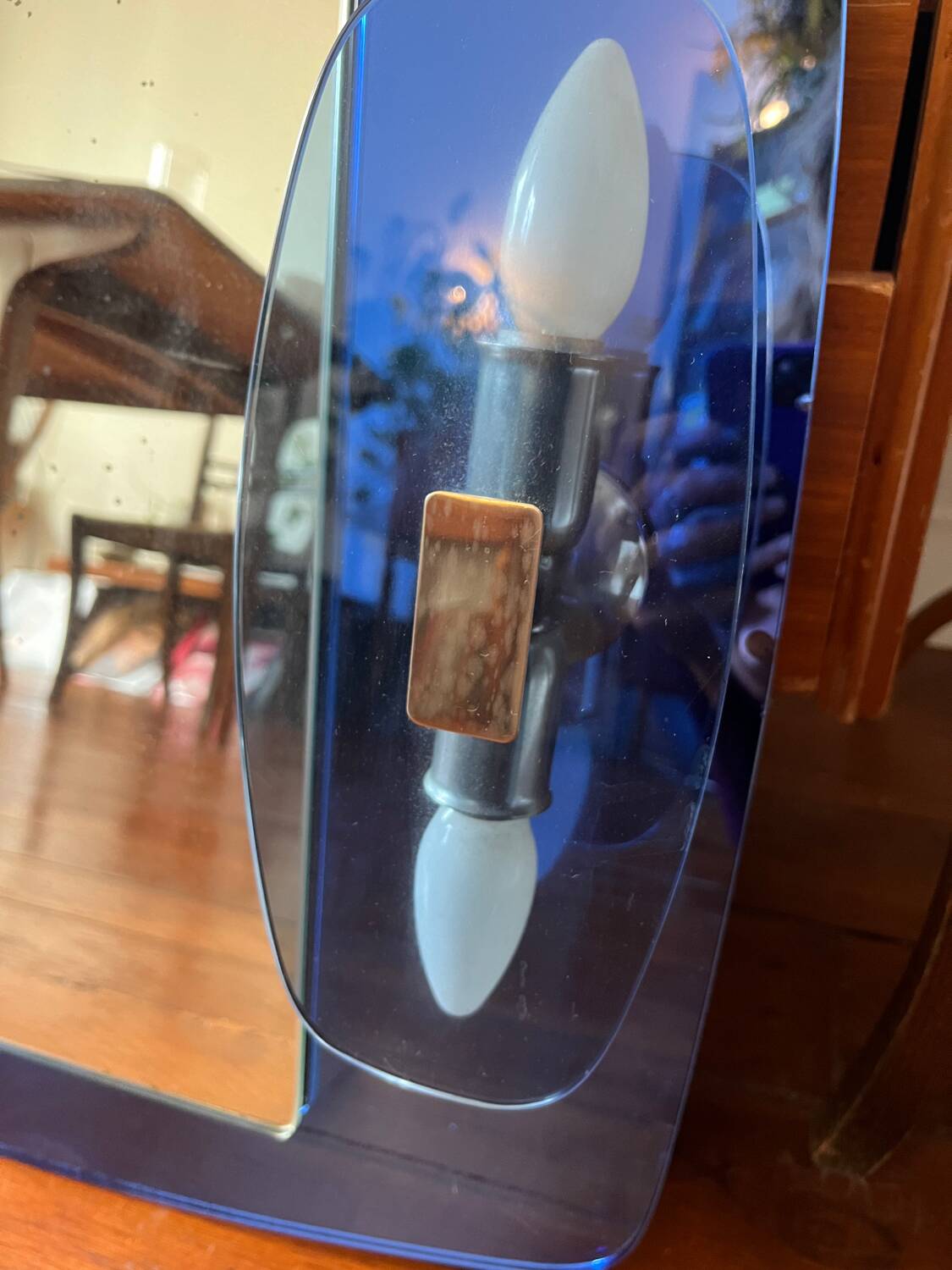 Vintage blue mirror – Space Age / Veca / Fontana Arte style