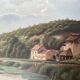 Large painting dated 1872 "Landscape with village by the river" signed