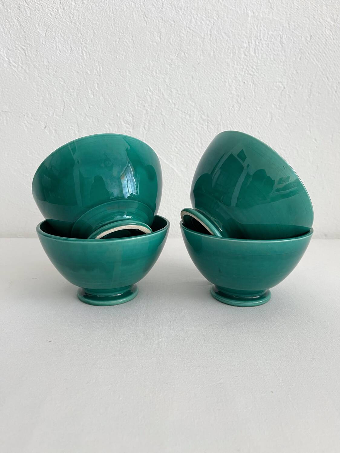 4 antique vintage green ceramic bowls