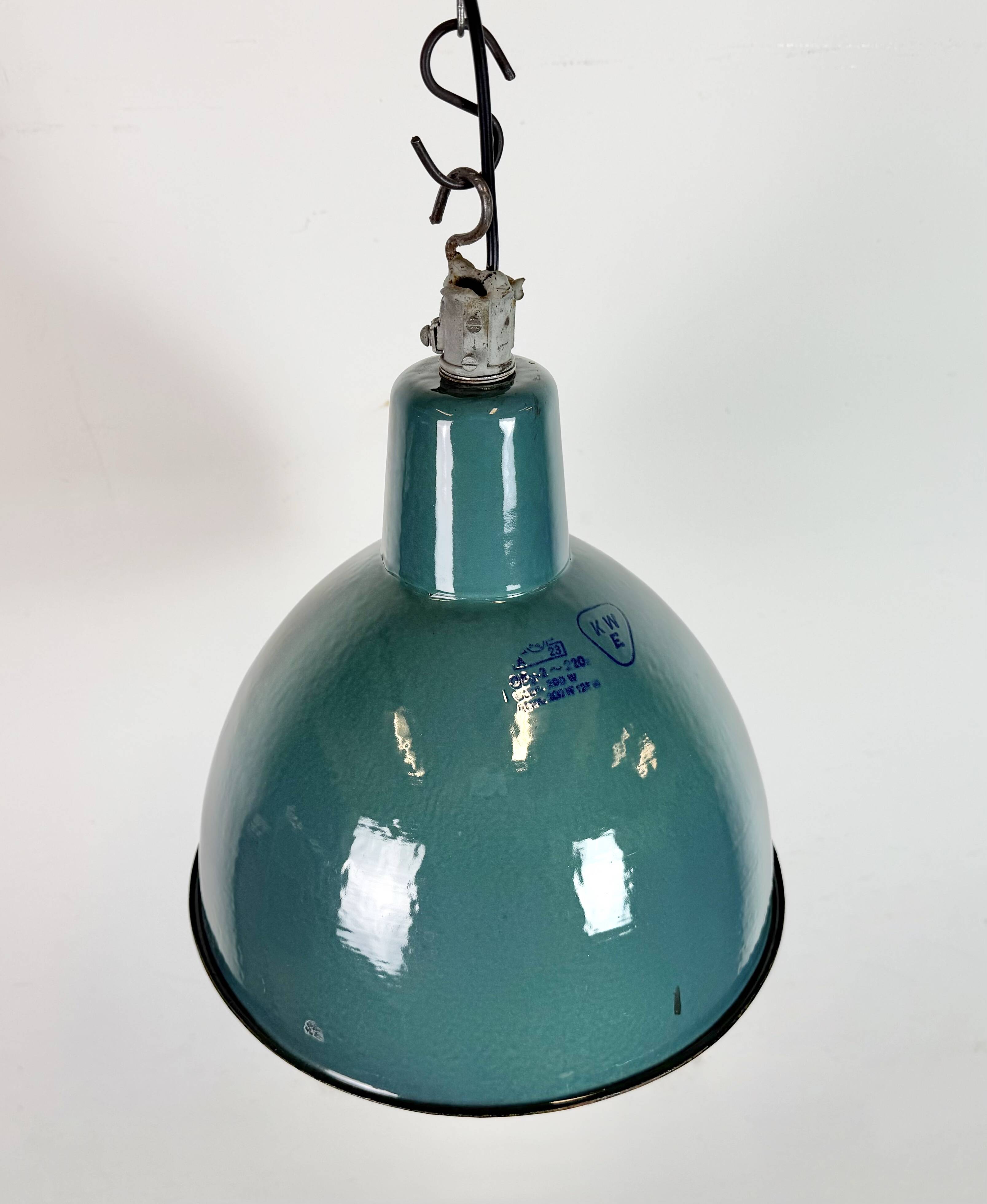 Industrial Petrol Enamel Factory Pendant Lamp, 1960s