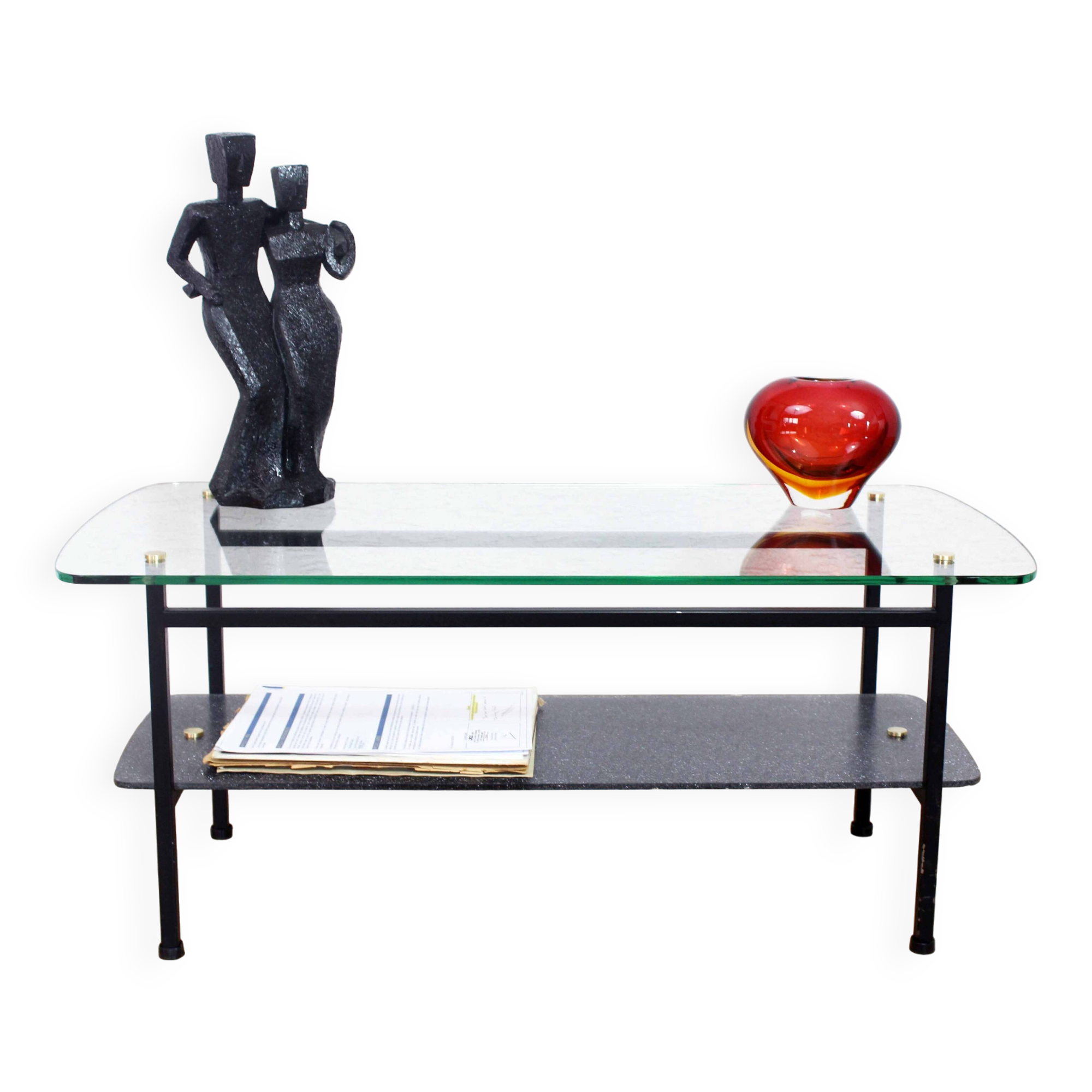 Vintage glass and metal coffee table 1970