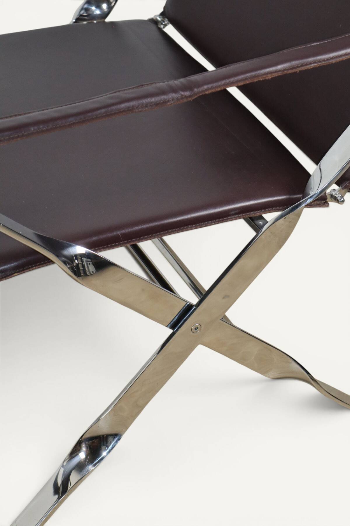 Pair of leather and chrome metal armchairs, Italy - 1970