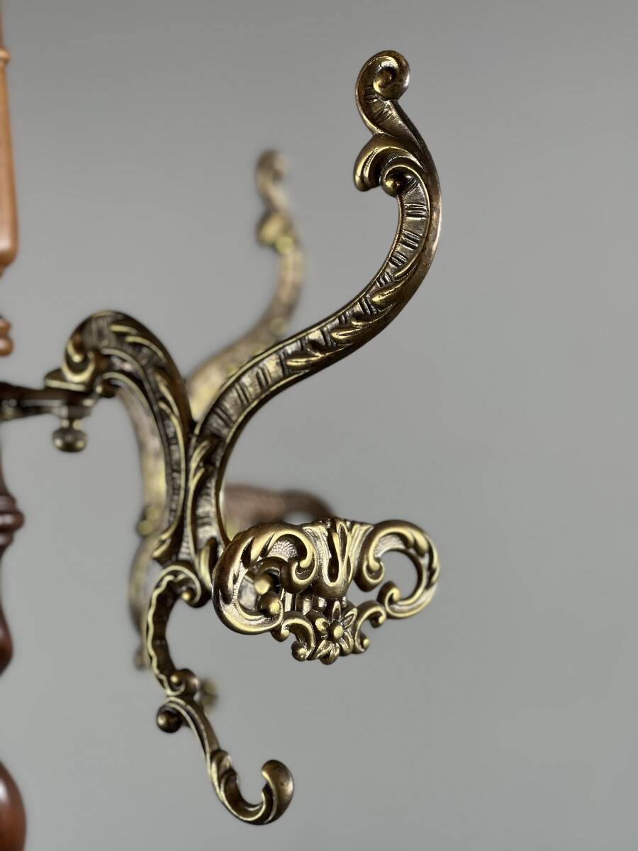 Twisted wooden coat rack with gilded bronze, 20th century