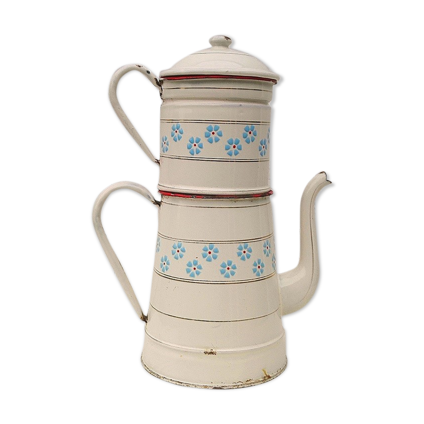 Cafetière émaillée blanche fleurs vintage
