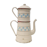 White enamelled coffee maker vintage flowers