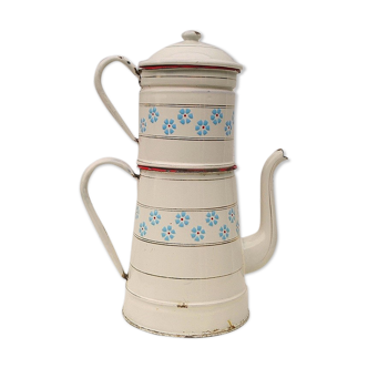 White enamelled coffee maker vintage flowers