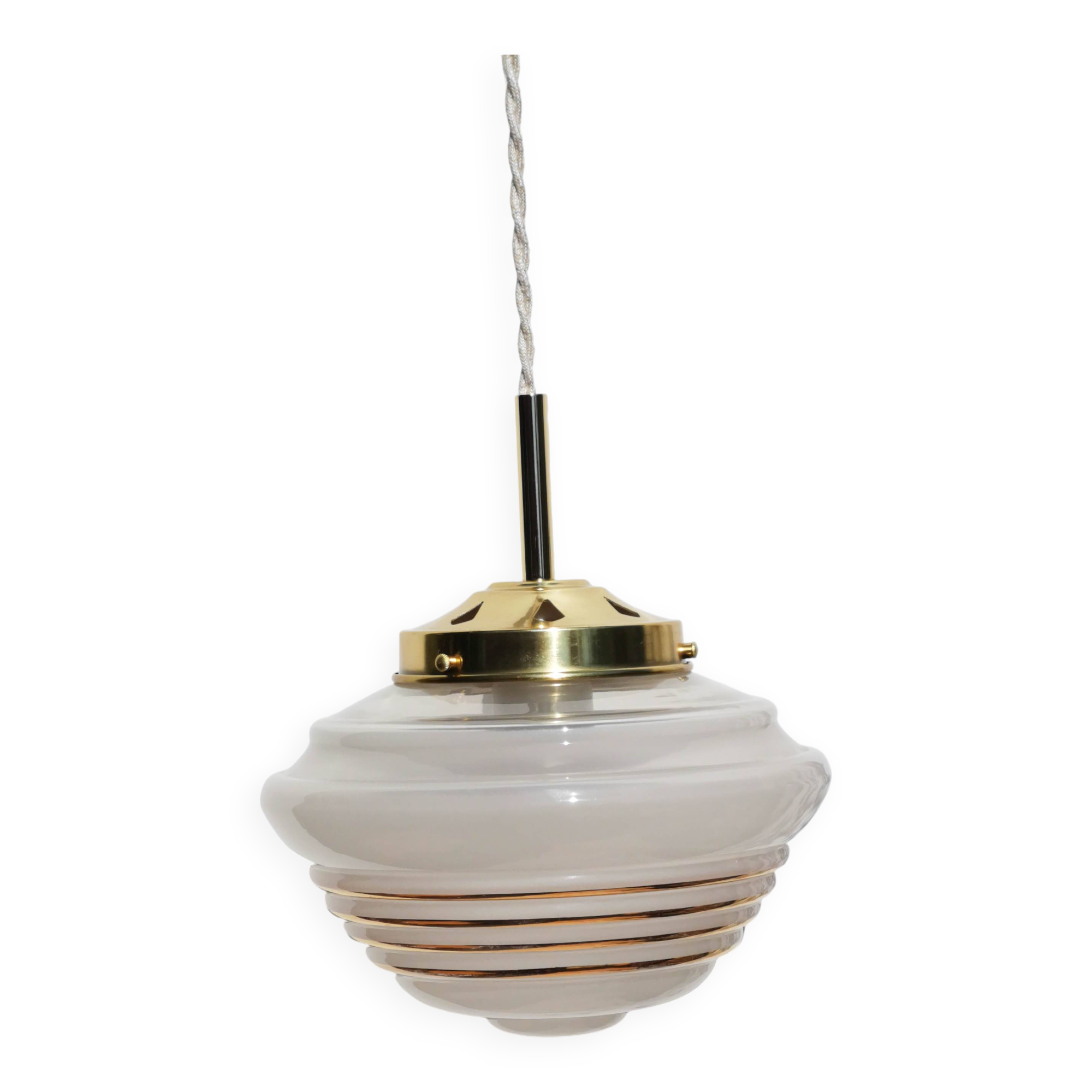 Suspension en verre moulé dépoli et liseré doré