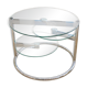 Table basse en verre et métal tubulaire avec plateaux pivotants
