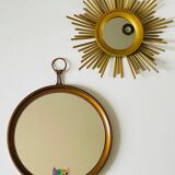 Miroirs rond doré et miroir soleil doré vintage