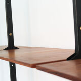 Bookcase in slab wood and black metal, Italy 50s