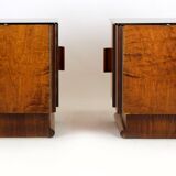 Restored Art Deco Nightstands with Black Glass Tops, 1950s, Set of 2