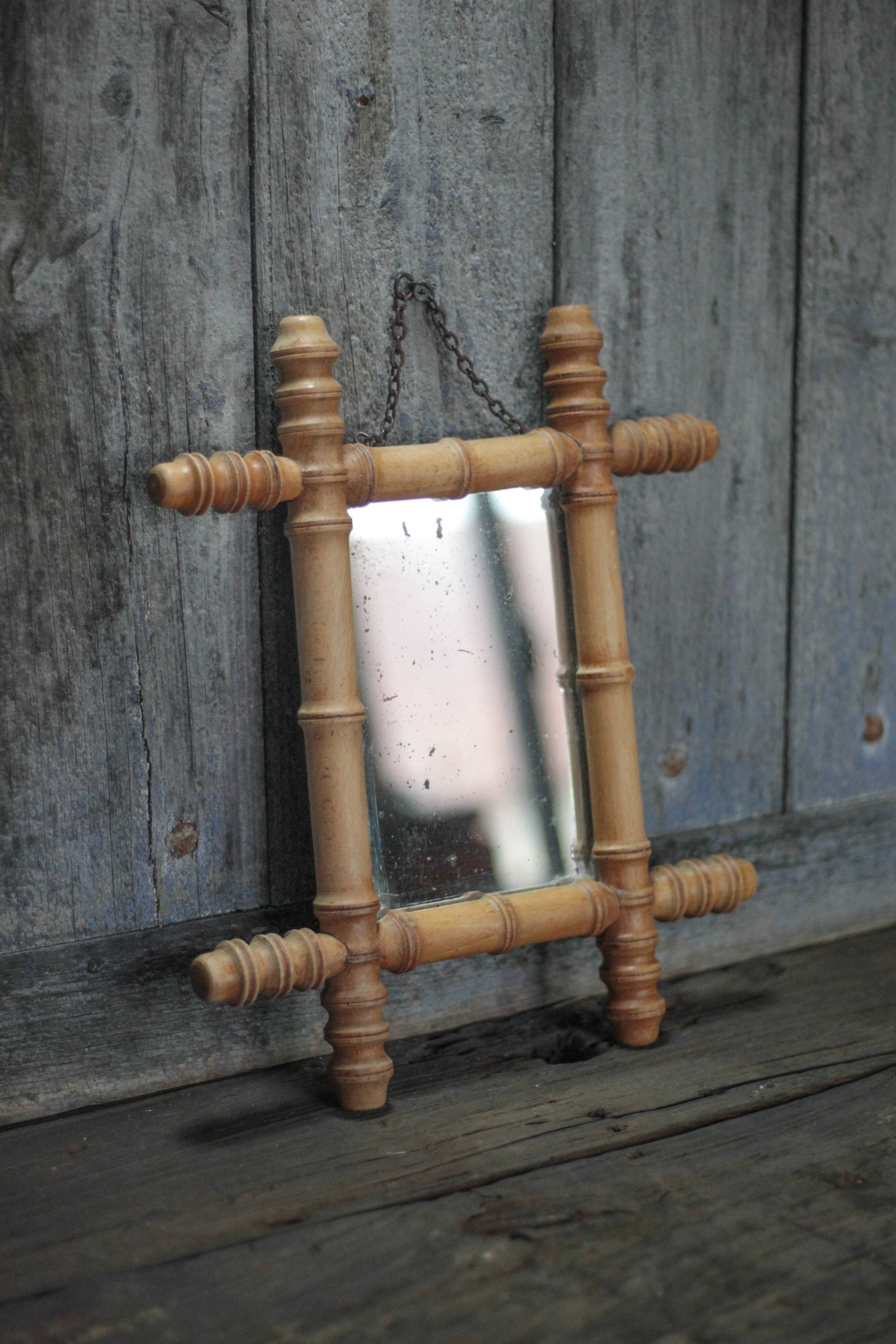 Wooden bamboo imitation mirror, antique mirror, hanging mirror