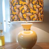 Yellow and gold ceramic table lamp | Kotska, saffron wax lampshade