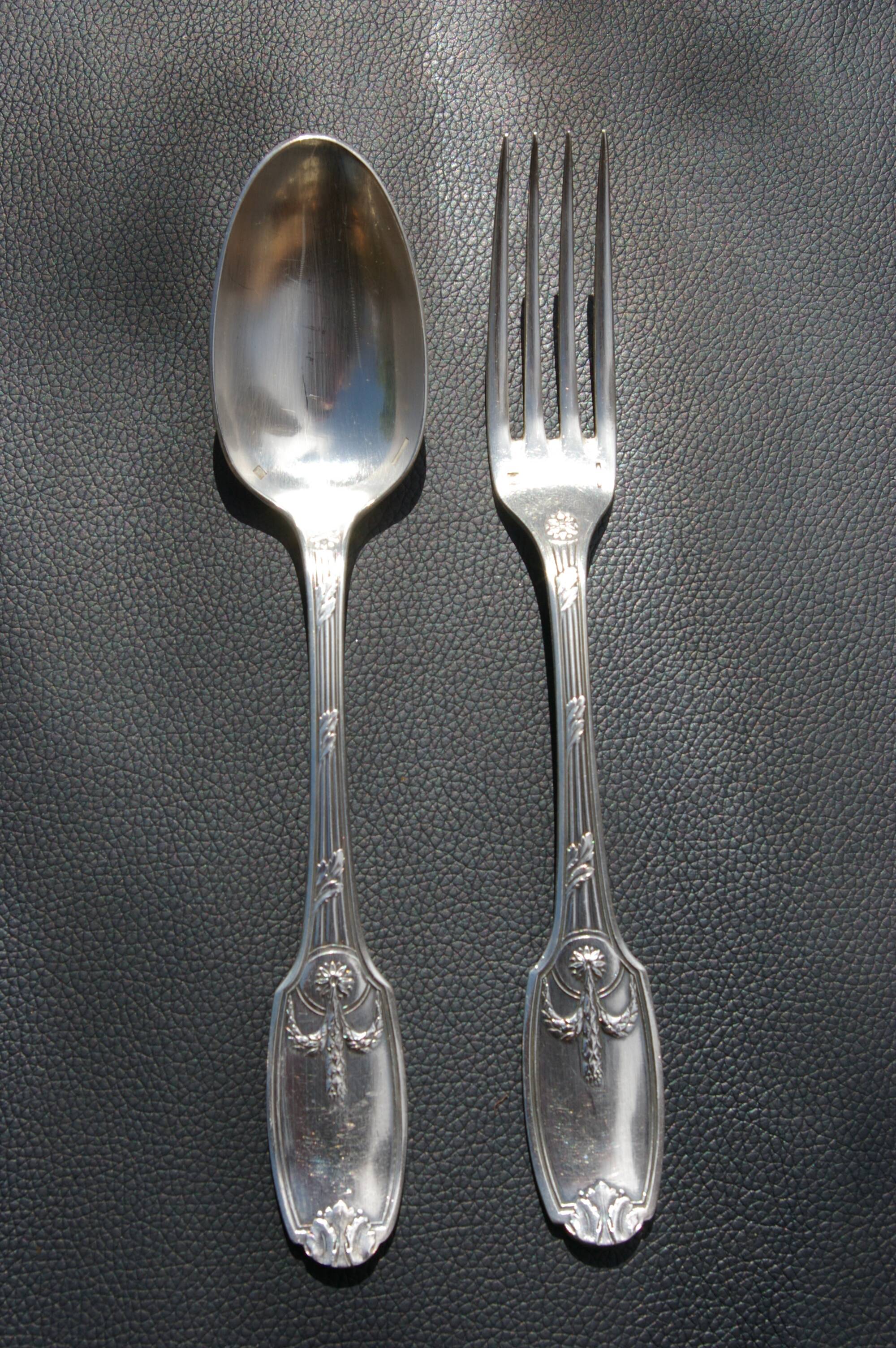 12 Dessert Cutlery Sets (forks + spoons) CHRISTOFLE MARIE-ANTOINETTE