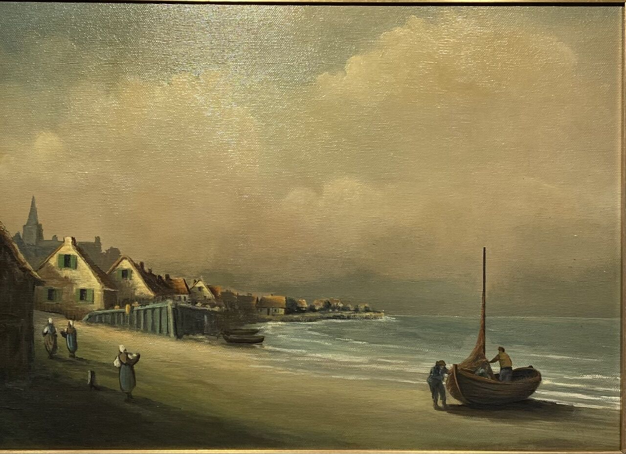 Old painting, landscape by the sea, XX century