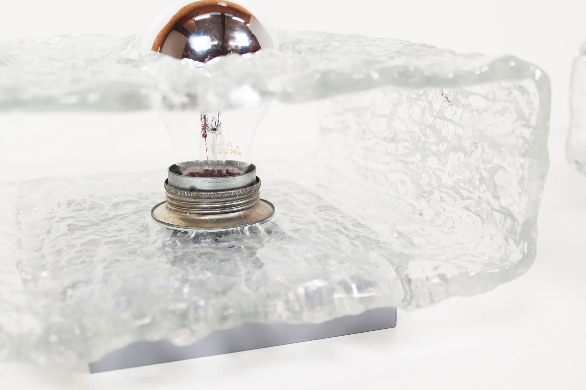 Large pair of 'ice glass' wall lamps by Kaiser Leuchten