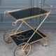 Rolling bar trolley in gold metal and black opaline two trays 1960