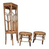 Set of bamboo and rattan pedestal tables