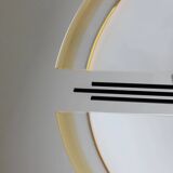 Lustre en verre de Murano vintage en verre blanc et jaune avec cadre en métal noir - Pendentif de style Memphis italien des années 1980.