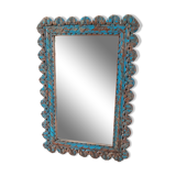 Burmese teak mirror with original blue patina