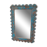 Miroir en teck birman avec patine bleue d'origine