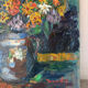 Still life, bouquet, oil with a knife on panel, signed.