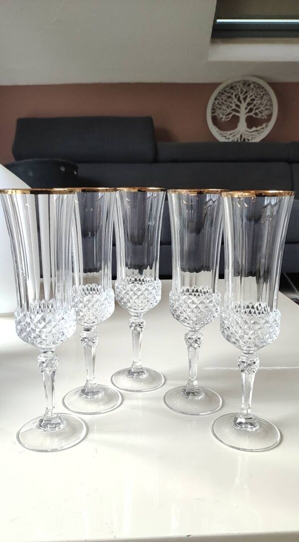 Lot 6 x Flûtes à Champagne cristal/Mod Valencay Gold/Cristal d Arques