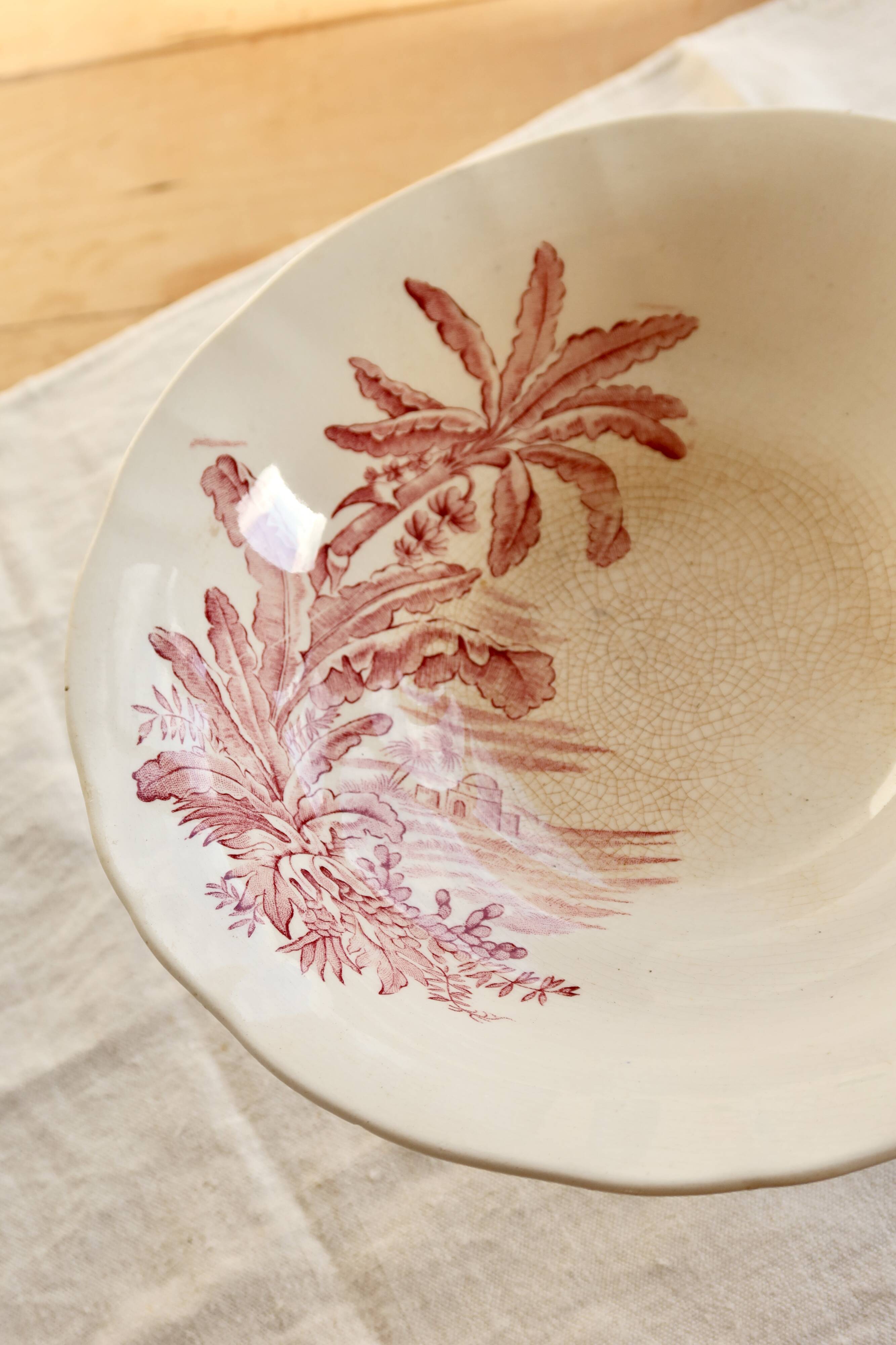 Antique Longchamp compote dish in pink ironstone – Exotic model