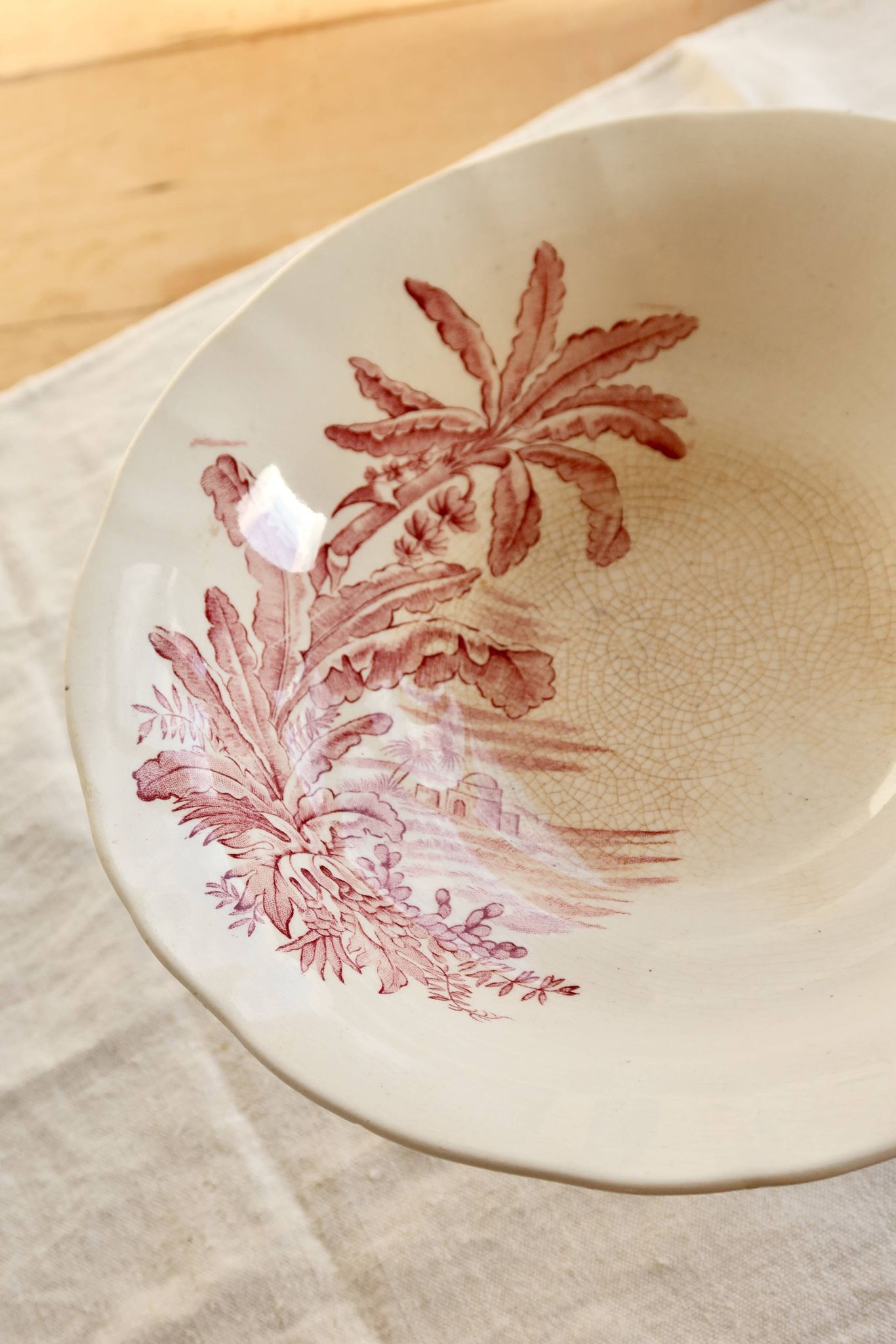 Antique Longchamp compote dish in pink ironstone – Exotic model