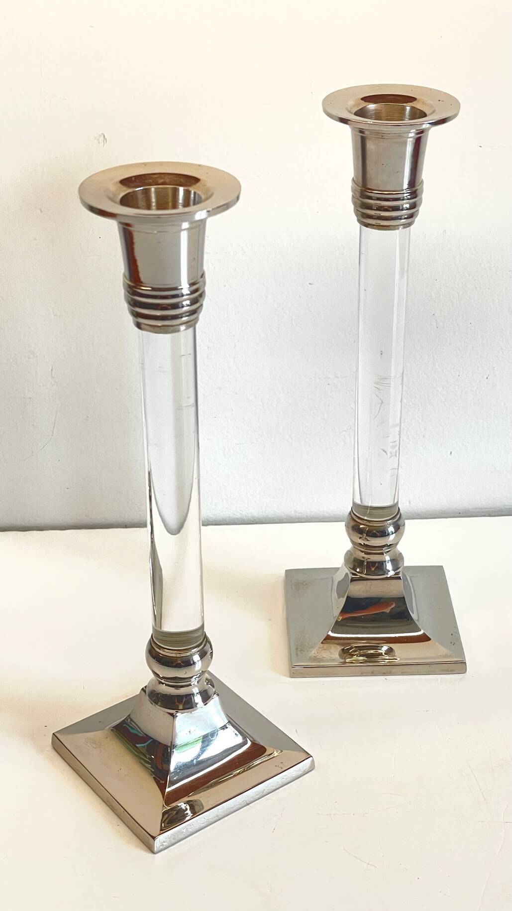 Vintage lucite and silver metal candle holders