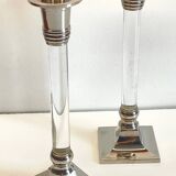Vintage lucite and silver metal candle holders