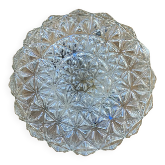 Wall-mounted ceiling light, transparent glass, vintage 1970s fixture.