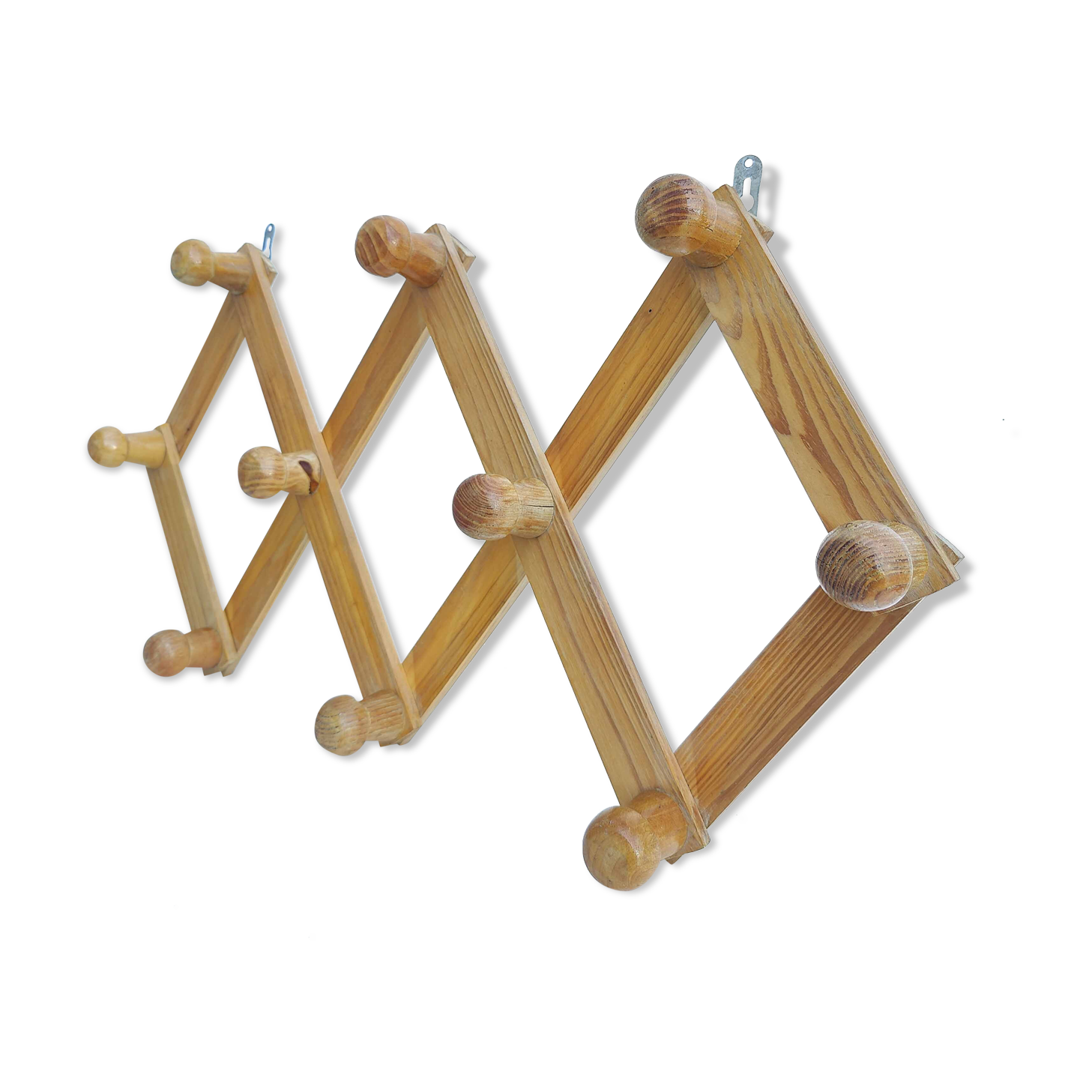Coat rack accordion vintage light wood 10 hooks