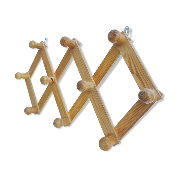 Porte-manteaux accordéon vintage bois clair 10 patères
