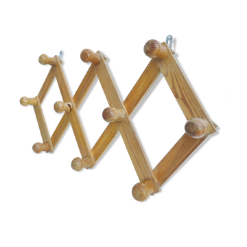 Porte-manteaux accordéon vintage bois clair 10 patères